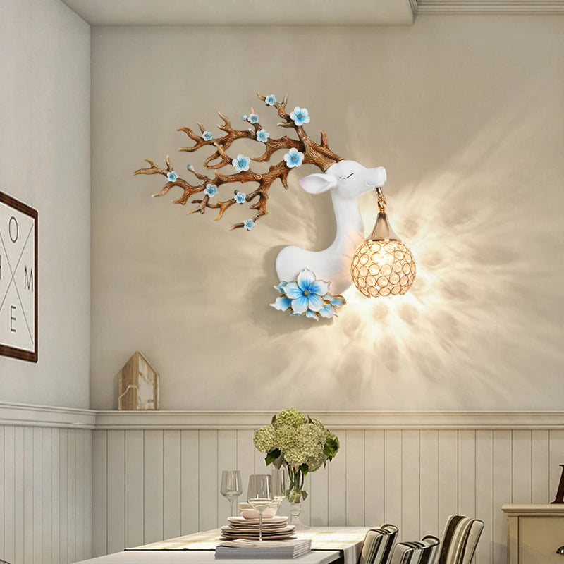 appliques murales modernes en résine style chinois cerf fortune - vue 4 sur 10