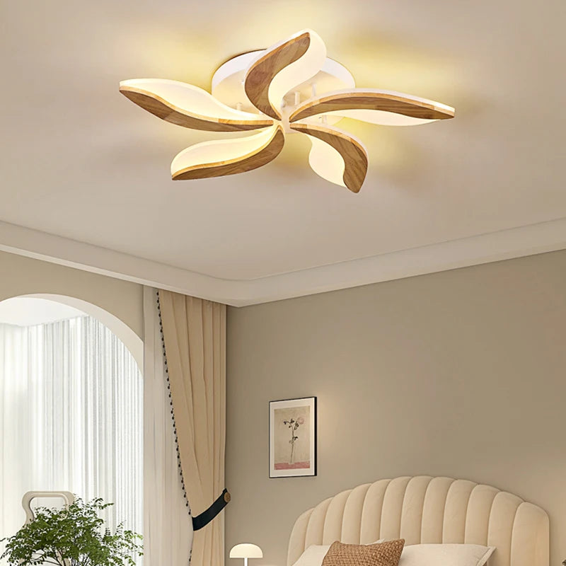lustre moderne en bois avec luminaires en acrylique à LED