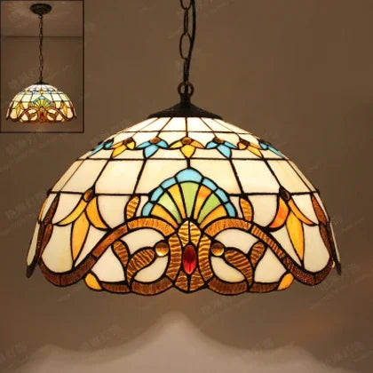 suspension tiffany en verre fait main style nordique paon - vue 10 sur 10