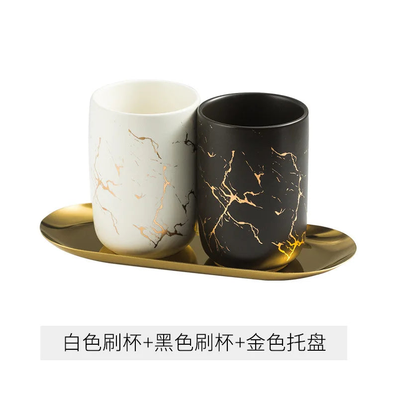tasse de bain de bouche en marbre doré pour couple et accessoires - vue 11 sur 12