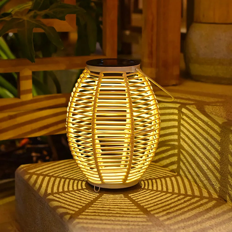 lanterne solaire en rotin pour ambiance extérieure créative - vue 23 sur 23