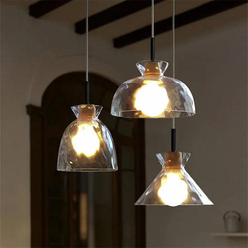 lustre moderne en bois et verre pour décoration nordique - vue 4 sur 9