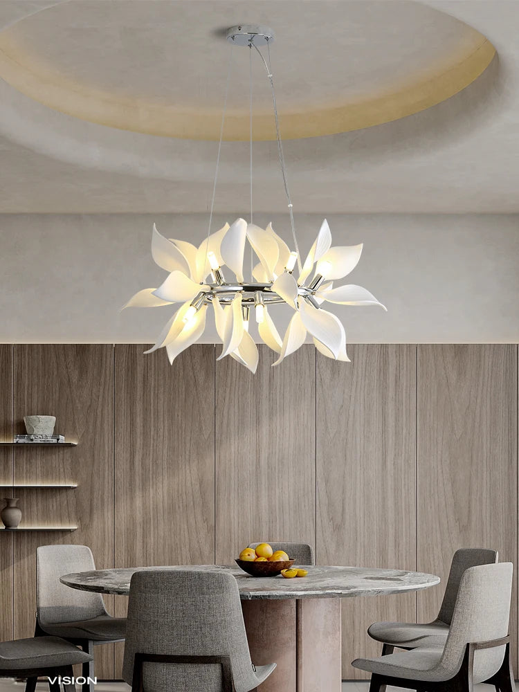 lustre carré en céramique avec pétales de fleurs suspendu - vue 3 sur 14