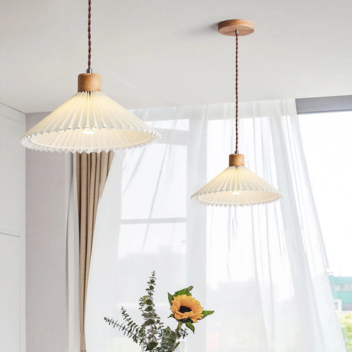 lustre led moderne avec abat-jour plissé suspendu - vue 2 sur 8