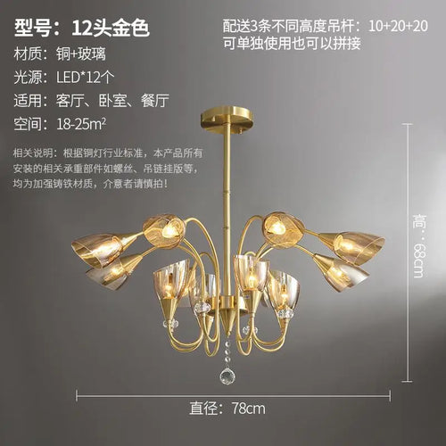 lustre en cristal nordique luxe moderne rétro éclairage décoratif - vue 11 sur 14