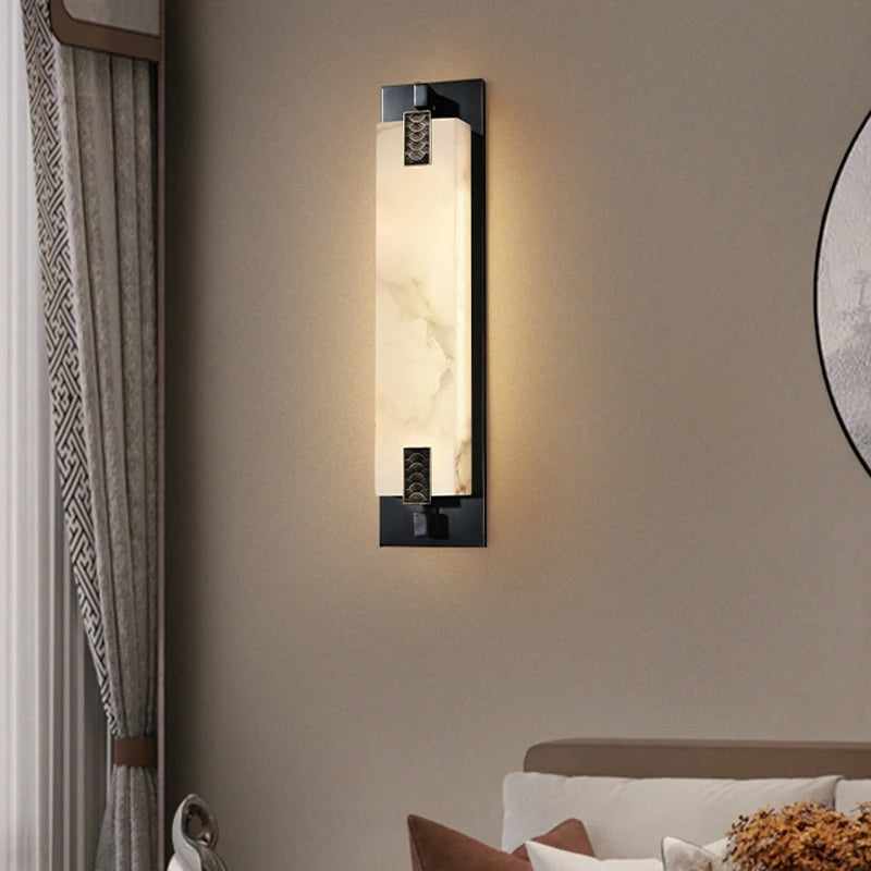 applique murale led style néo-chinois en laiton et marbre - vue 4 sur 8