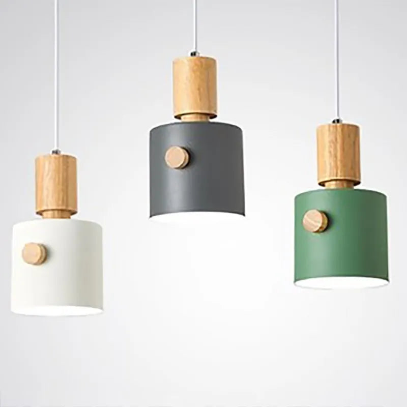Suspension en bois nordiques LED Macaron à tête unique lampe décorative d'intérieur suspendue pour salon salle à manger luminaires de chambre à coucher