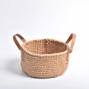 panier de rangement tricoté à la main en coton avec poignée en cuir