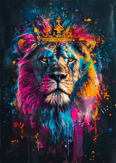 peinture abstraite animaux chat lion graffiti art mural coloré