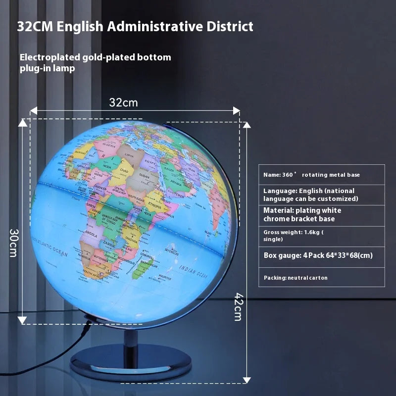 globe terrestre rotatif éducatif lumineux en anglais pour géographie - vue 5 sur 18