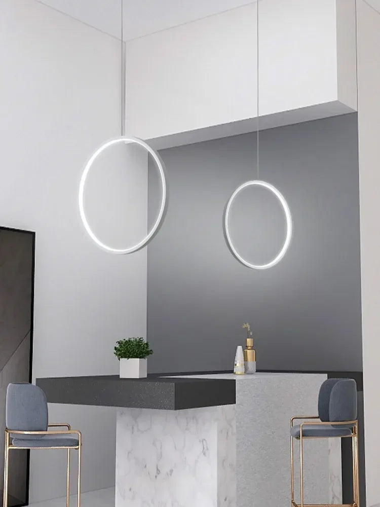 Suspension LED minimalistes lumière anneau rond cercle lustre maison pour salon éclairage intérieur lustre noir luminaires