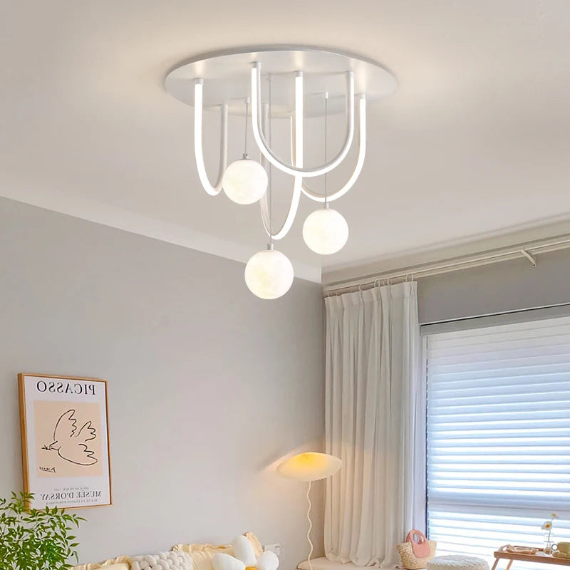 lustre design 3d led lune boule ronde suspension intérieur - vue 2 sur 10