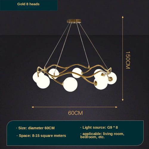 lustre royal de luxe en or avec boule de verre led - vue 9 sur 9