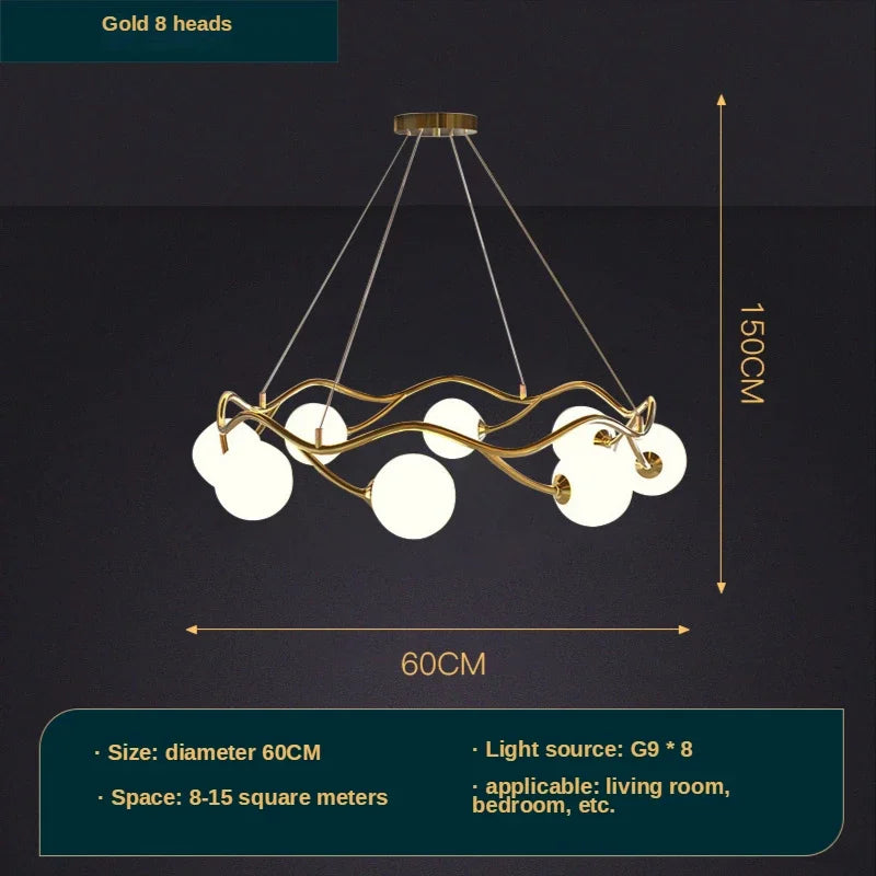 lustre royal de luxe en or avec boule de verre led - vue 8 sur 9