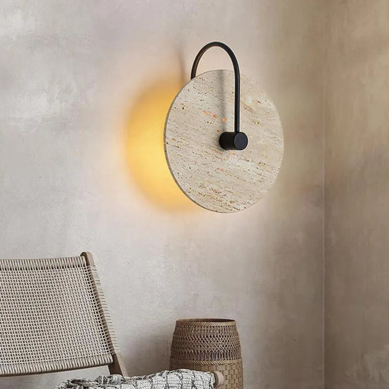 applique murale led ronde en pierre métal noir pour hôtel boutique escaliers - vue 3 sur 9
