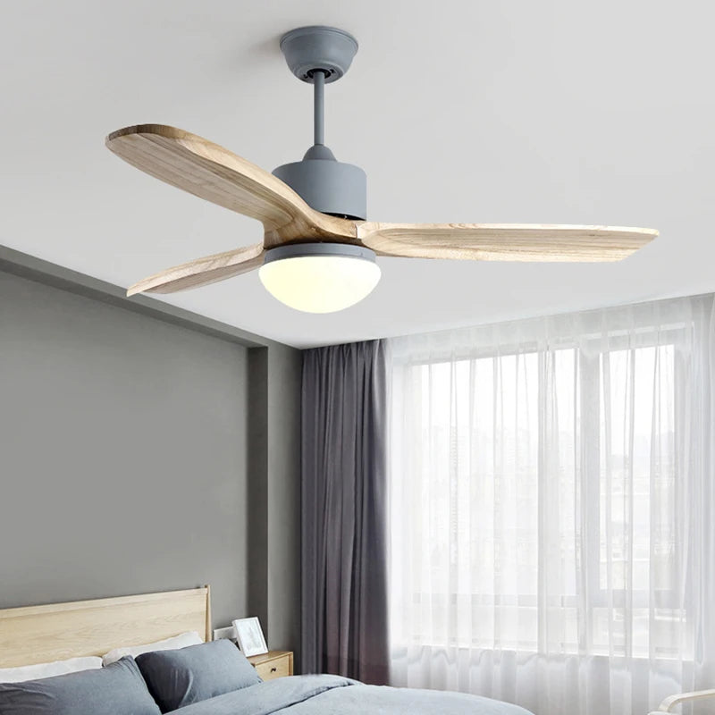 ventilateur de plafond nordique à lumière télécommandée en bois et métal - vue 2 sur 12