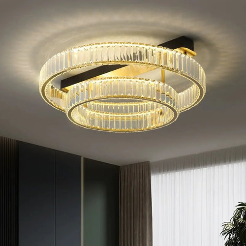 plafonnier de luxe en cuivre et cristal lampara de techo - vue 5 sur 15