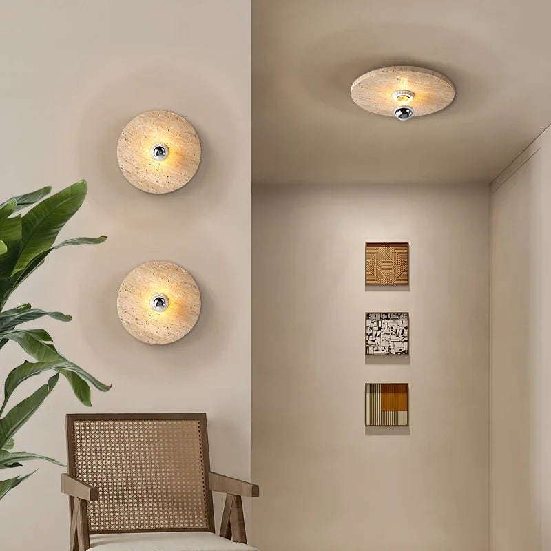 applique murale en pierre naturelle décorative rétro ronde led - vue 5 sur 8