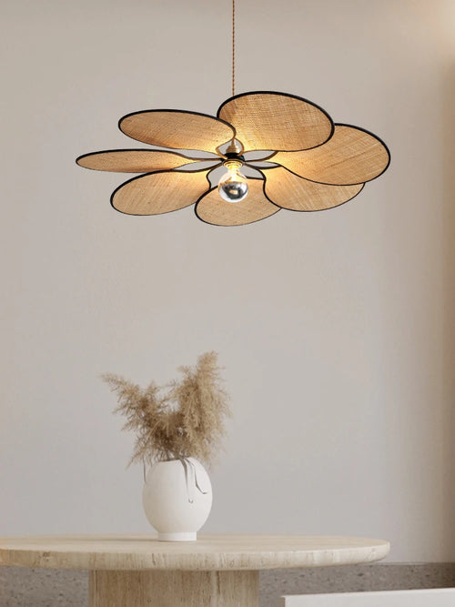 lustre à LED tissé en paille de fleur japonaise pour décoration intérieure - vue 3 sur 9