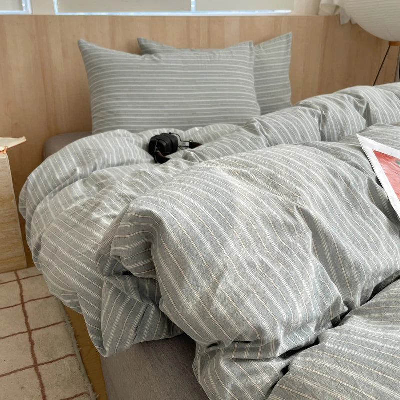 housse de couette rayée rose en coton pour chambre fille