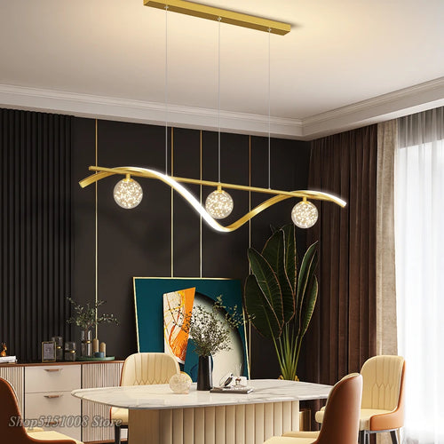 Personnalité nordique moderne salle à manger lustre 2021new lumière luxe minimaliste designer étoilé bar comptoir led long lustre