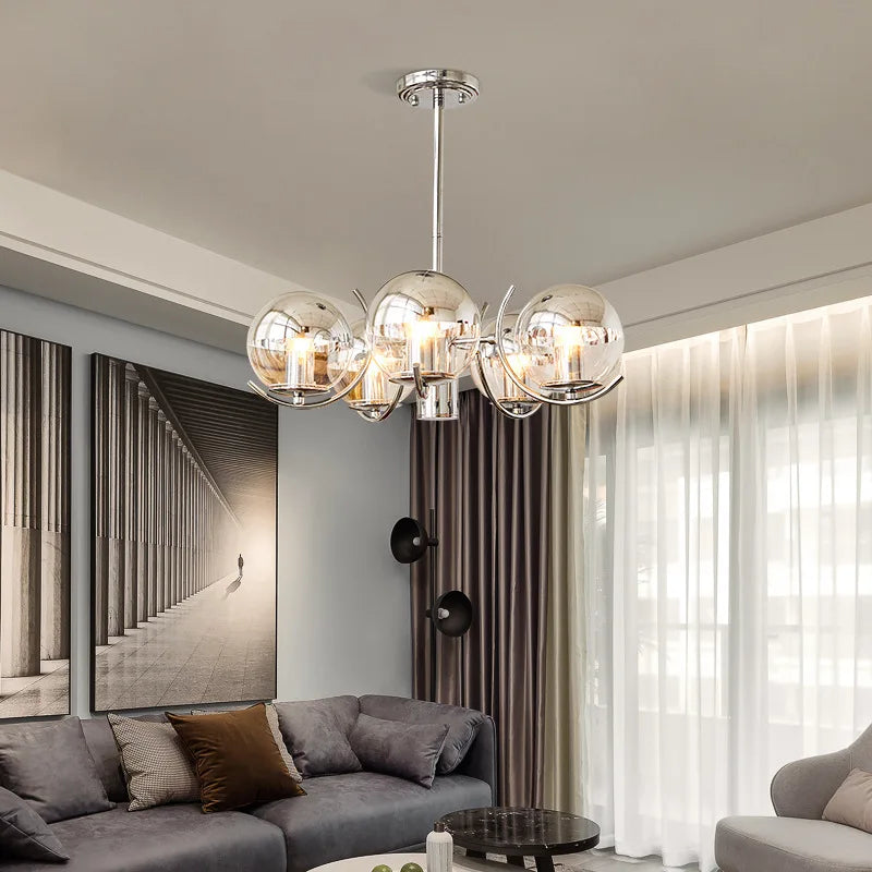 lustre design en verre chrome led pour décoration maison - vue 3 sur 9