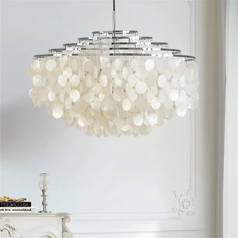 Éclairage de lustre de coquille de luxe moderne pour les luminaires suspendus de salon de Restaurant or/Chrome éclairage à la maison romantique