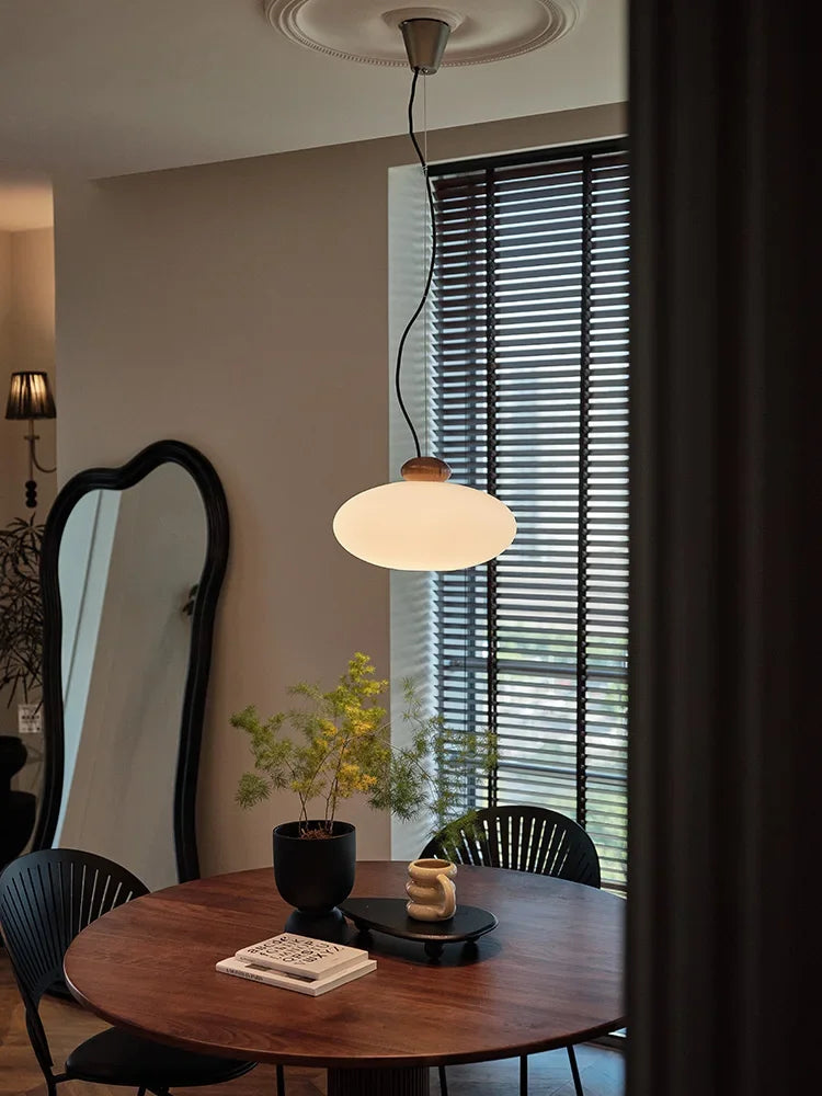 lustre rétro en verre et bois pour décoration intérieure - vue 6 sur 8