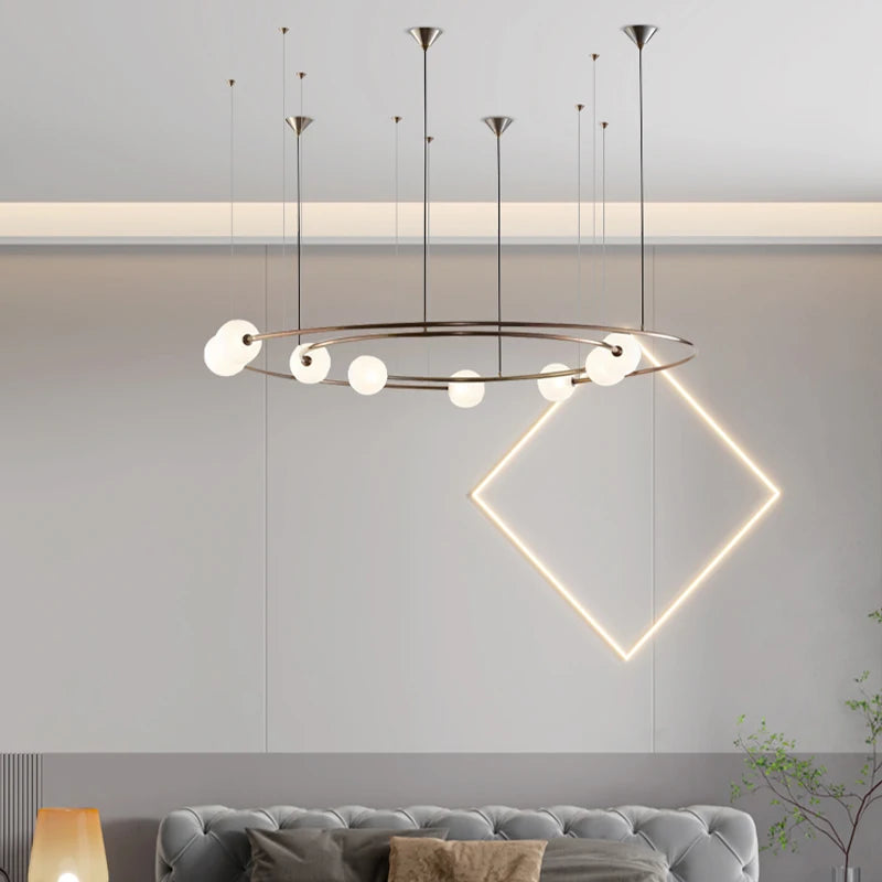 Lustre suspendu en anneau créatif au design nordique moderne - vue 5 sur 10