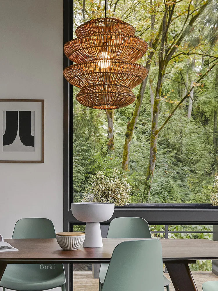 suspension en rotin chinois artisanale pour décoration intérieure - vue 4 sur 12