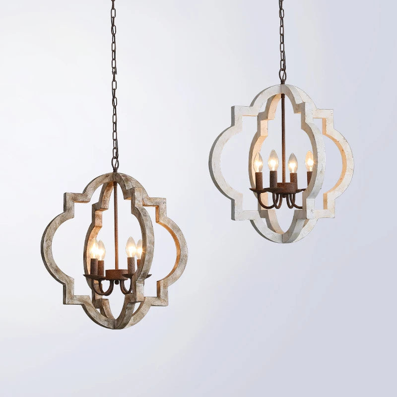 Lustre Vintage en bois massif pour salon