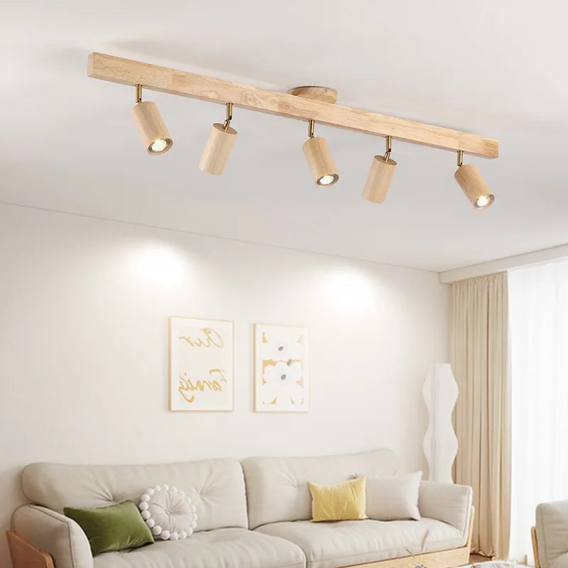 lustre nordique en bois de noyer avec projecteurs pour photos