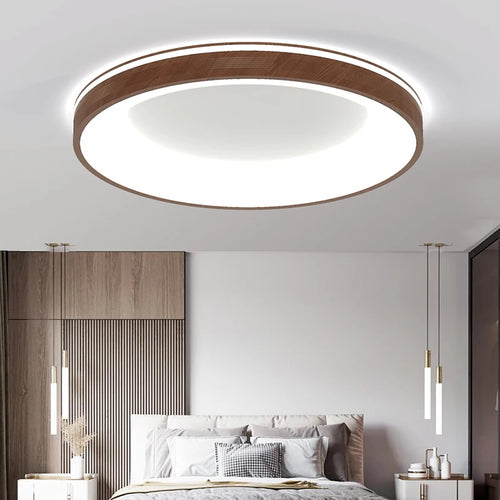 plafonnier led circulaire grain de bois design moderne éclairage minimaliste