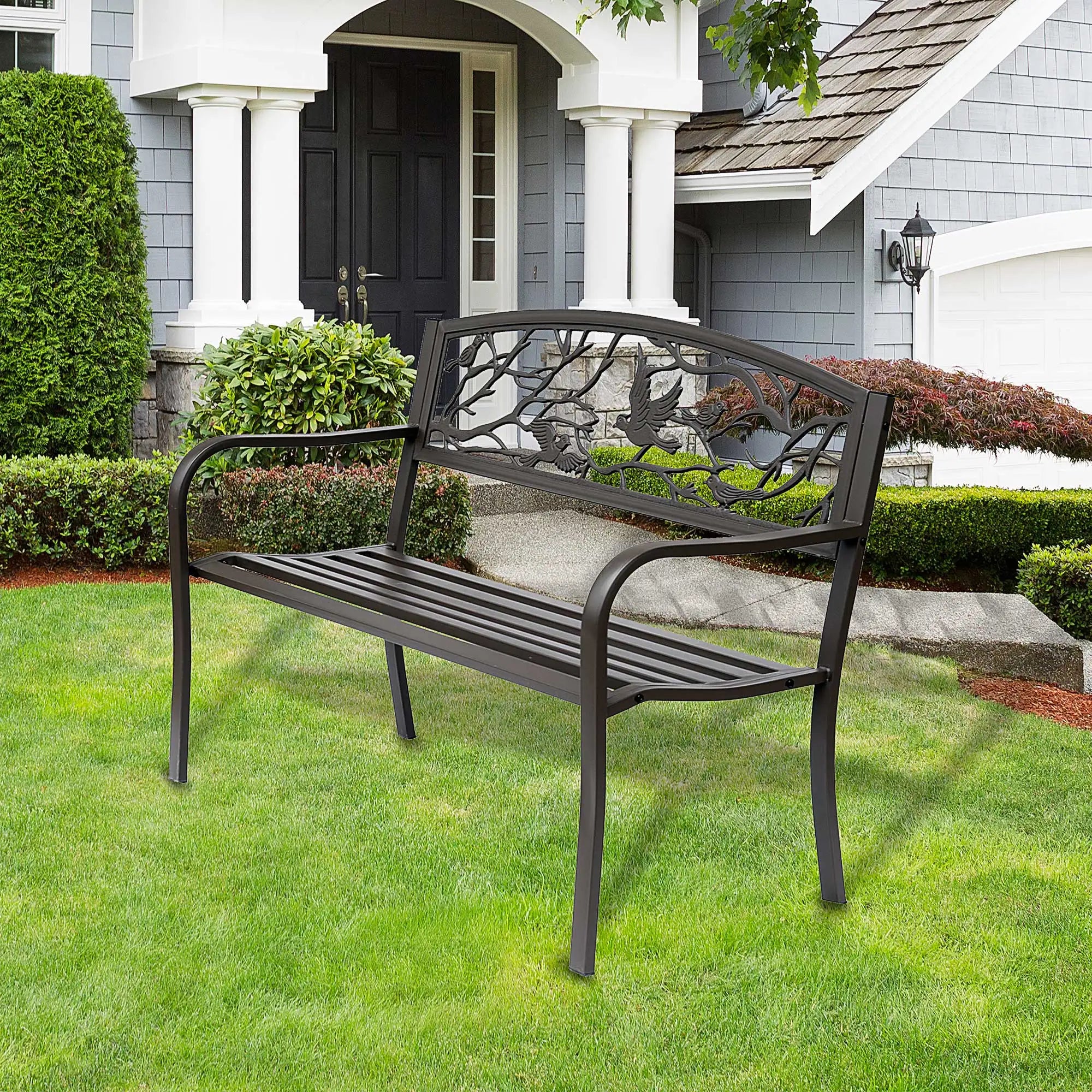 banc de jardin marron avec dossier animal design élégant et confortable - vue 3 sur 6