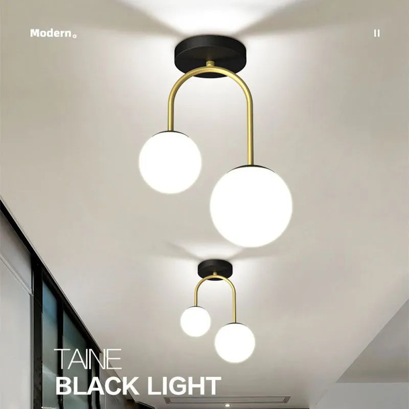 Boule de verre nordique LED plafonnier lampes pour allée couloir balcon couloir chambre horloge décoration de la maison éclairage intérieur