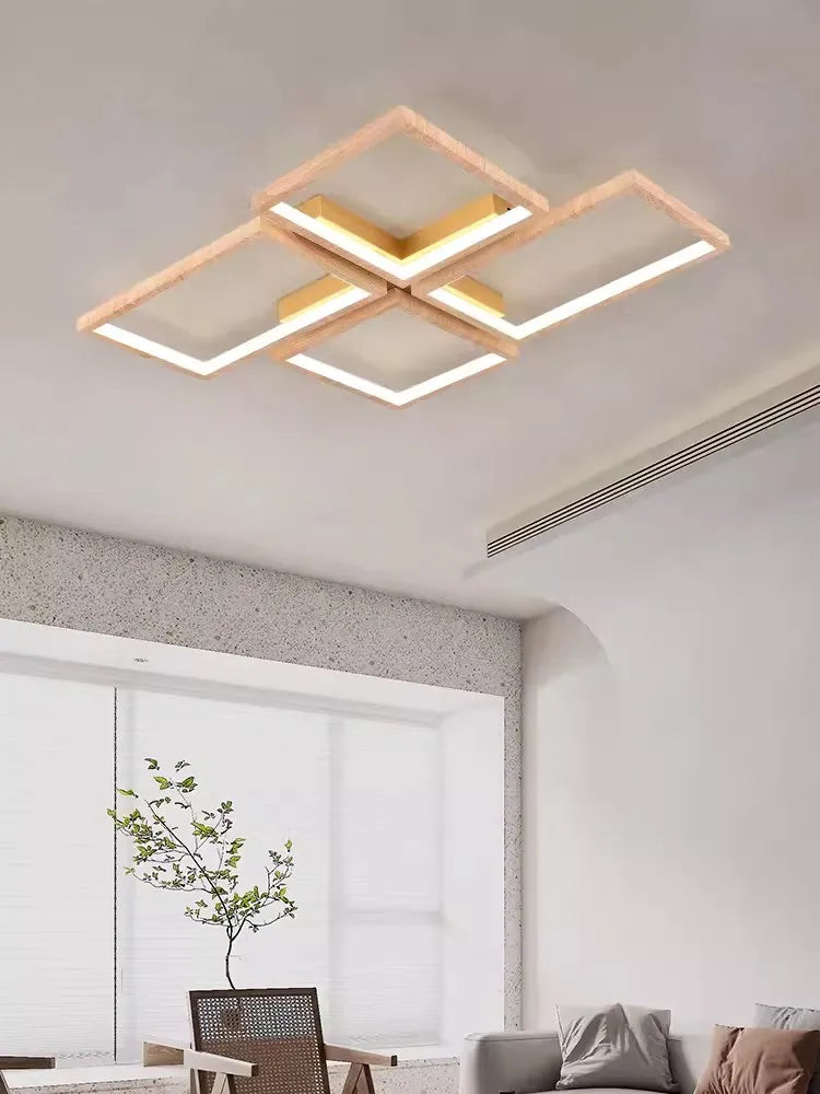 plafonnier led design moderne en métal et bois élégant - vue 2 sur 10