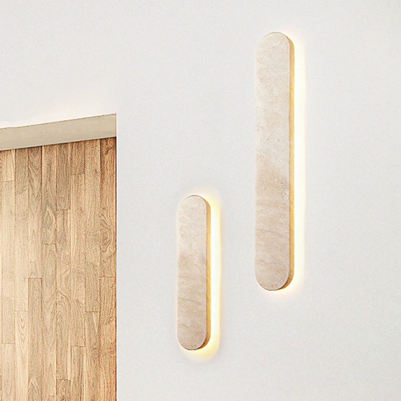 Applique Murale Scandinave Couloir Cour Entrée Moderne Pierre Naturelle Extérieure Beige 40CM LED Étanche