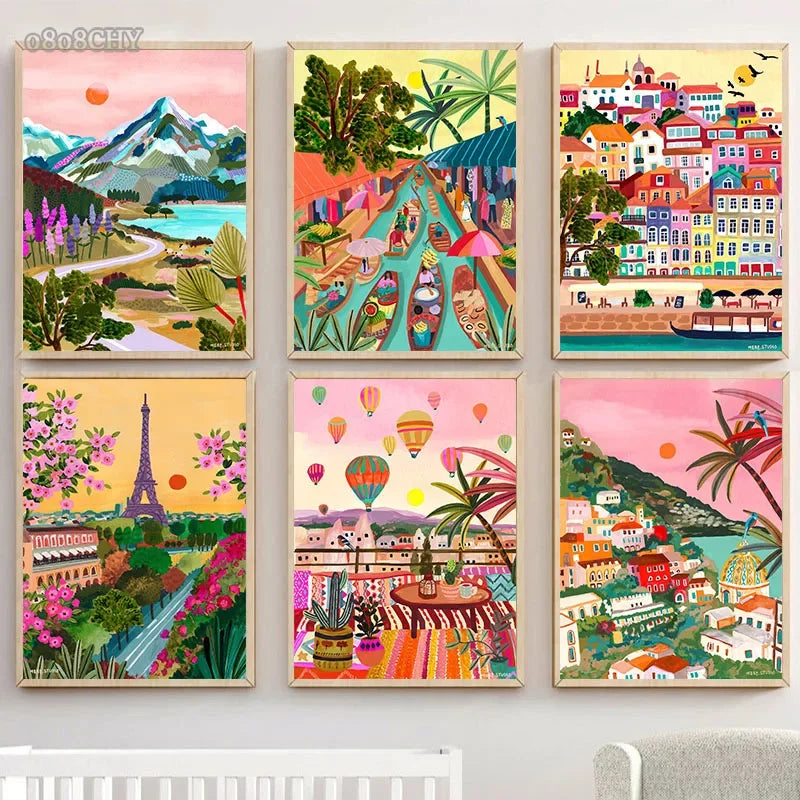 affiches colorées de paysage abstrait pour décoration murale
