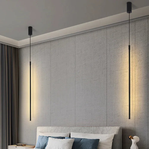 Luminaires suspendus LED modernes pour chambre à coucher chevet lecture lampe suspendue salon Bar café décor noir lustre plus long