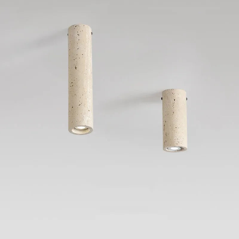 plafonnier cylindrique en travertin jaune clair montage en surface - vue 4 sur 8