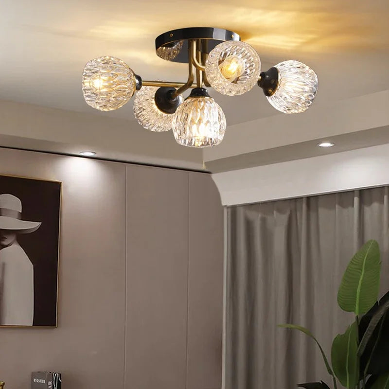 lustre moderne nordique luxe en cristal et cuivre - vue 3 sur 9