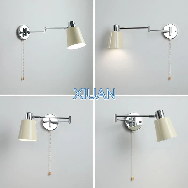 applique murale moderne bras pivotant led en tissu plissé métal