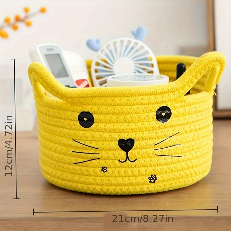 paniers de rangement en coton tissé tête de chat pour bureau et maison - vue 7 sur 11