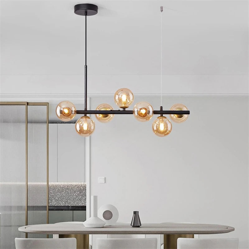 lustre post-moderne créatif en verre suspendu avec bande longue