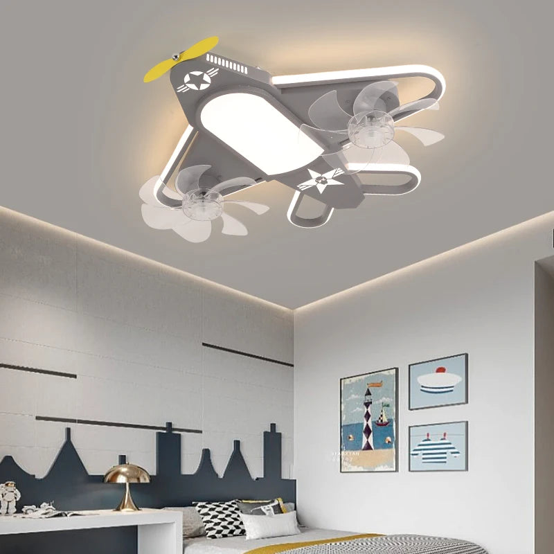ventilateur de plafond moderne pour enfants avec éclairage led dimmable et déco à distance - vue 7 sur 10