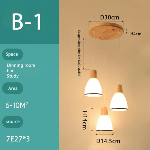 lustre en bois massif et verre luminaire suspendu - vue 13 sur 15