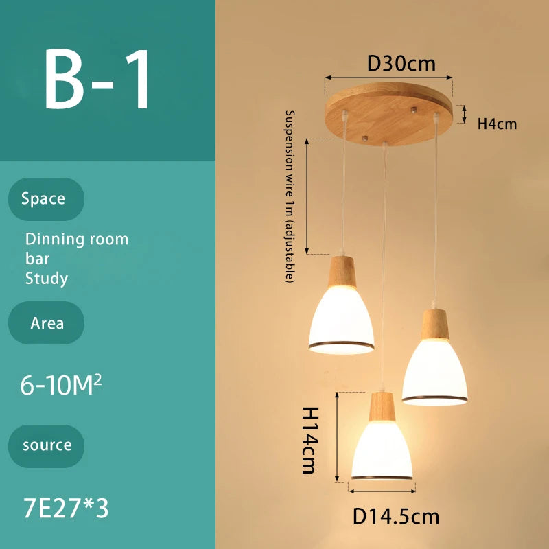 lustre en bois massif et verre luminaire suspendu - vue 12 sur 15