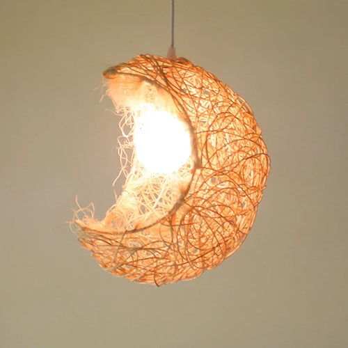 Creative moon shape rattan chandelier simple and beautiful hand woven chandelier bedroom study coffee shop Club lamp - vue 2 sur 2