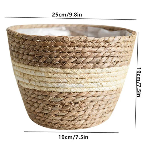 pot de fleurs tressé en paille pour plantes d'intérieur et extérieur - vue 11 sur 12