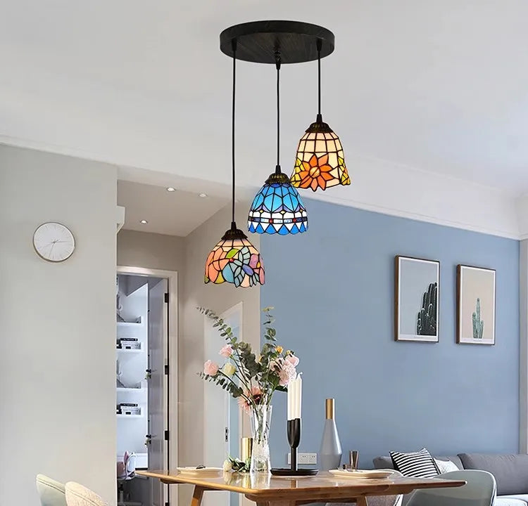 suspension vintage tiffany en verre teinté pour décoration intérieure